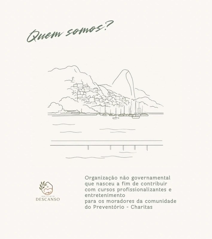 Arte institucional com a pergunta Quem somos e ilustração de paisagem.